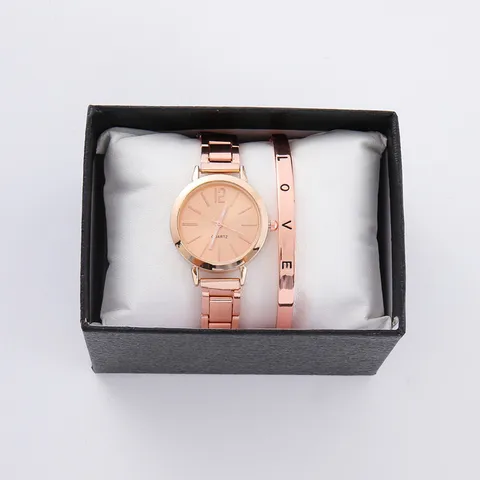 Moda Minimalista Donna Orologio da Polso al Quarzo Lega Cinturino in Acciaio Orologio Rotondo Strass Bracciale Set Gioielli Regalo per Donna Quotidiano Appuntamenti