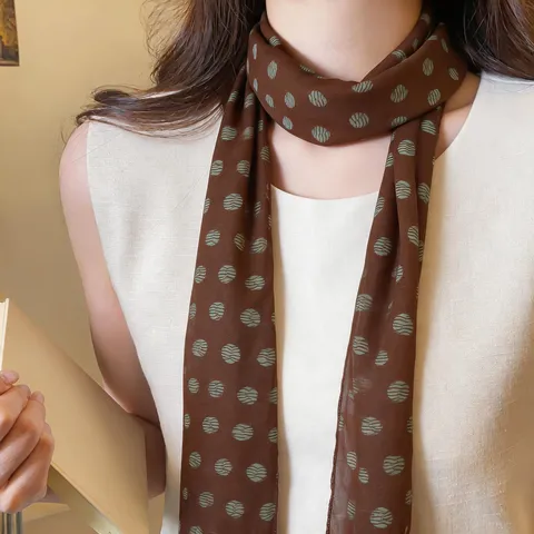 Korean Style Floral Ribbon Scarf For Women Polka Dot Leopard Print Long Chiffon Satin Thin Neck Scarf Fashion Accessories