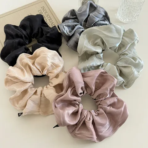 Dames Groot Satijn Glanzend Scrunchie Koreaanse Stijl Elegant Geplisseerd Haarelastiek Veelzijdige Effen Kleur Paardenstaart Houder Accessoires