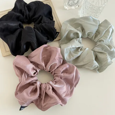Dames Groot Satijn Glanzend Scrunchie Koreaanse Stijl Elegant Geplisseerd Haarelastiek Veelzijdige Effen Kleur Paardenstaart Houder Accessoires