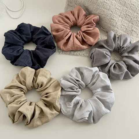 Koreaanse Stijl Effen Kleur Geplooide Stof Scrunchie Elegante Glanzende Haarelastiek Voor Vrouwen Haaraccessoires Paardenstaart Houder
