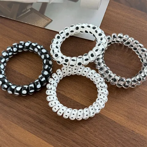 Telefoonsnoer Haarelastiekjes Polkadots Voor Vrouwen Hoge Elasticiteit Naadloze Spiraal Haarband Ponytail Houder Accessoires