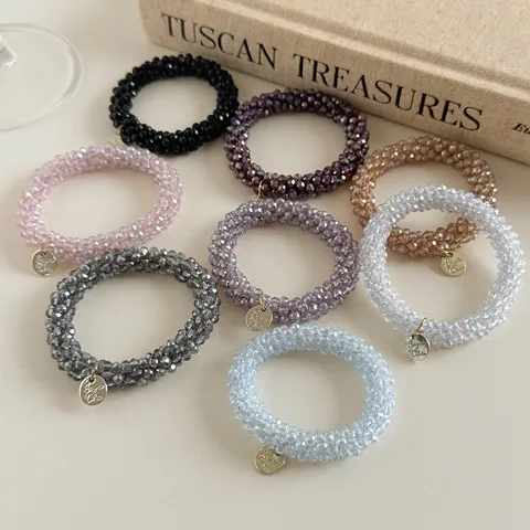 Koreanischer Stil Kristallperlen Armband Haargummi Dual Use Eleganter Metallanhänger Elastisches Haarband Für Damen Tägliche Haaraccessoires Geschenk