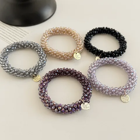 Koreanischer Stil Kristallperlen Armband Haargummi Dual Use Eleganter Metallanhänger Elastisches Haarband Für Damen Tägliche Haaraccessoires Geschenk