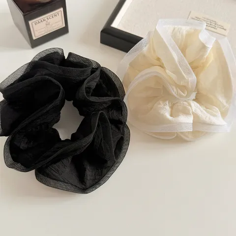 French Elegant Fabric Mesh Scrunchies Ruffle Edge Hair Ties High Elastic Ponytail Holder Solid Color Headbands Fashion Hair Accessories For Women