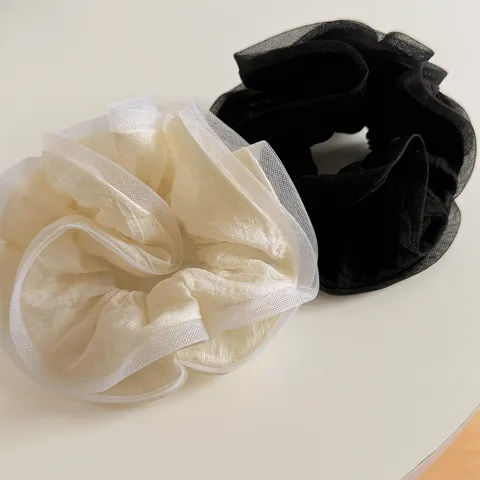 French Elegant Fabric Mesh Scrunchies Ruffle Edge Hair Ties High Elastic Ponytail Holder Solid Color Headbands Fashion Hair Accessories For Women