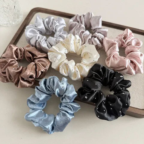 Strass Pleissiert Satin Scrunchies Elegant Einfarbig Haargummis Pferdeschwanz Halter Koreanischer Stil Mode Haarschmuck Für Damen