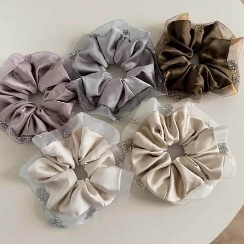 Elegante Coletero de Satén con Diamantes de Imitación Corbata de Pelo de Tela para Mujer Soporte de Coleta Brillante Accesorios para el Cabello de Moda Regalo