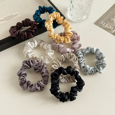 Süßes Einfarbig Gefaltetes Satin Stoff Haargummi Hohe Elastizität Kleines Haarband Haarseil Pferdeschwanz Halter Für Damen Kopfschmuck Lässig