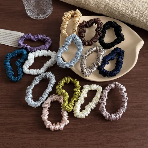 Französische Handgefertigte Maulbeerseide Scrunchies Elastische Haarbänder Haarringe Elegante Einfarbige Haar Accessoires Für Damen