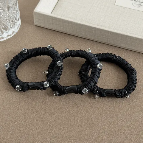 Koreaanse Minimalistisch Geplooid Satin Haarelastiek Met Strass Elastische Haarband Effen Kleur Elegant Haarband Paardenstaart Houder Voor Vrouwen Accessoires