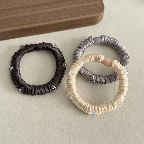 Damen Satin Scrunchie Im Koreanischen Stil Mit Strass Elastisches Haargummi Einfarbig Eleganter Haarschmuck