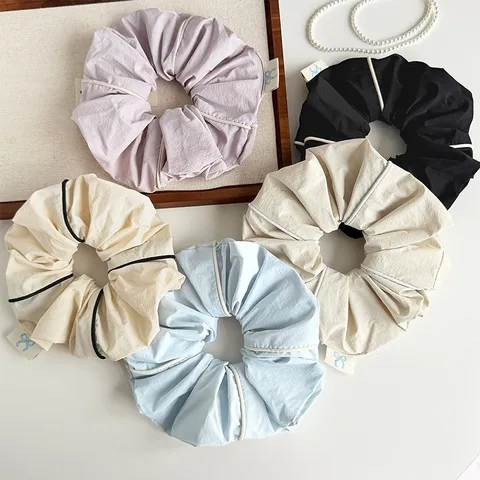 Korean Style Minimalist Contrast Piping Fabric Scrunchie Elegant Hair Tie Soft Elastic Ponytail Holder For Women Daily Hair Accessories