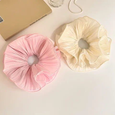 Koreaanse Stijl Grote Geplooide Overlock Satijn Stof Scrunchie Elegant Glanzend Effen Kleur Haarelastiek Voor Vrouwen Meisjes Haaraccessoires
