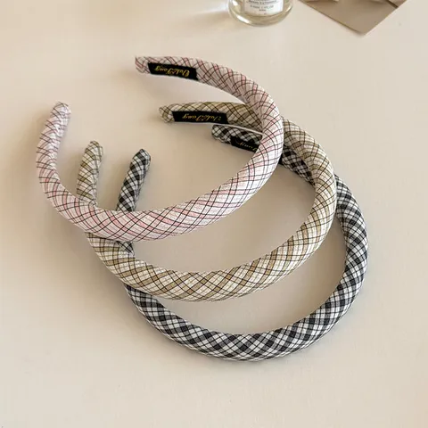 Serre-Tête Coréen à Motif Pied-de-Poule pour Femme Style Preppy Simple en Tissu Accessoire de Cheveux Quadrillé