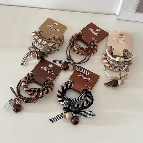 Lindas Gomas para el Pelo de Tela Estilo Coreano Juego Coleteros Elásticos Cuadros Colgante Corazón Duraderas Gomas Invisibles para Cabello Mujeres Uso Diario Accesorios