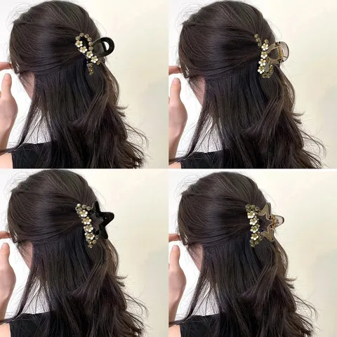 Artificial Crystal Lily of the Valley Rhinestone Hair Claw Clip Elegant Alloy Starfish Flower Shark Hair Clip For Women Daily Headwear