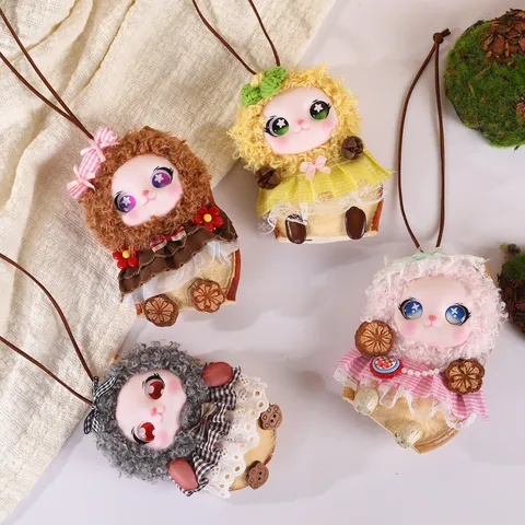 Handmade Wooden Bean Pod Doll Keychain Cute Plush Doll Hanging Ornament For Car Bag Women Gift Jewelry