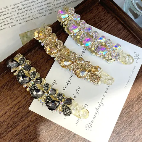 Elegant PC Rhinestone Banana Clip Crystal Butterfly Flower Hair Claw For Women Sweet Vertical Hairpin Headwear Gift