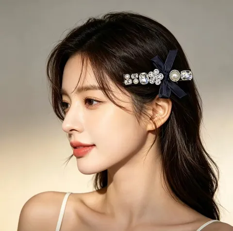 Elegant Alloy Bowknot Hair Clip With Artificial Pearl Rhinestone Embellishment Sweet Side Slide Bang Clip Headwear For Women Daily Party Accessorie