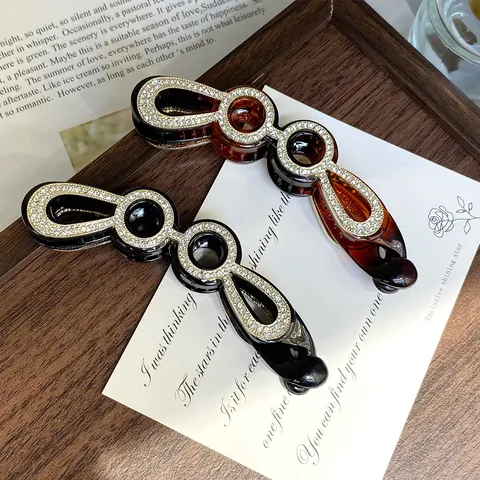 Luxury Alloy Rhinestone Banana Clip High Ponytail Vertical Hair Clip Paperclip Wheat Bow Design Geometric Hair Accessories for Women