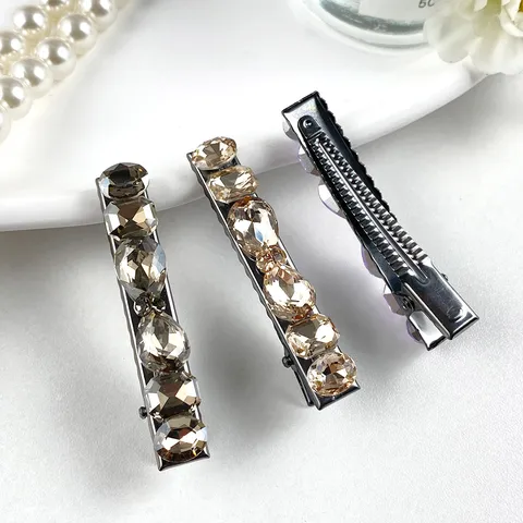 Elegant K9 Artificial Crystal Heart Hair Clip Korean Vintage Alloy Rhinestone Side Hairpin For Women Daily Party Hair Accessories