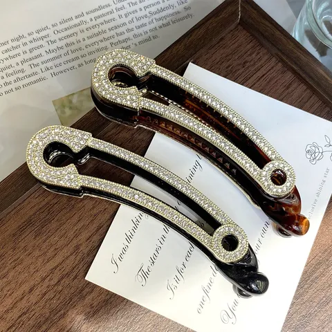 Luxury Alloy Rhinestone Banana Clip High Ponytail Vertical Hair Clip Paperclip Wheat Bow Design Geometric Hair Accessories for Women