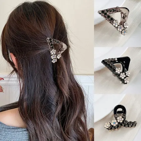 Elegant Camellia Rhinestone Hair Claw Small Shark Clip For Women Girls Floral Design Resin Alloy Hair Accessories