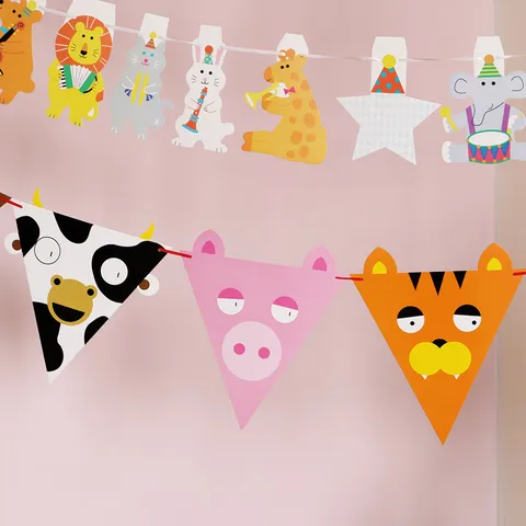 Cartoon Dier Banner Slinger Voor Kinderen Verjaardagsfeestje Decoratie Bos Tropisch Regenwoud Safari Party Benodigdheden Karton Hangend Ornament