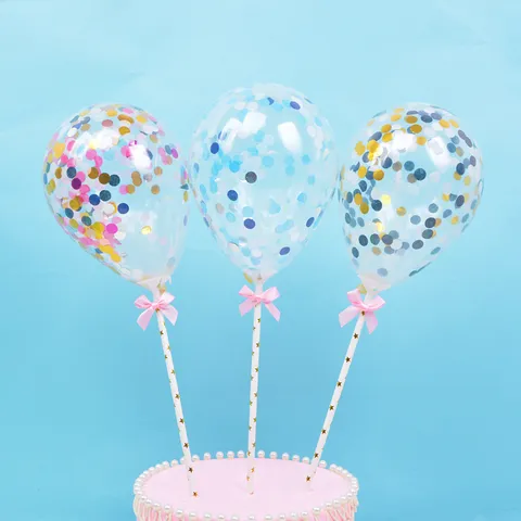 Latex Sequins Balloon Cake Topper Mini Glitter Confetti Balloon Decoration With Star Rod And Bow Kit For Birthday Party Wedding