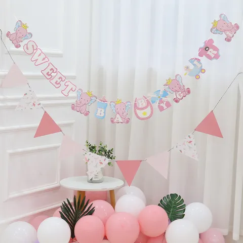 Pancarta de Revelación de Género de Elefante Rosa Guirnalda de Papel Decoración de Fiesta de Cumpleaños de Niña Banderines de Flamenco