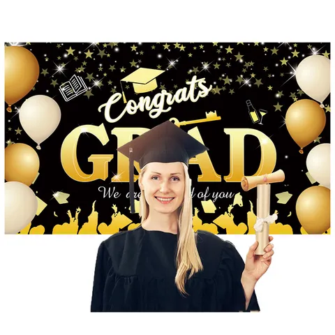 Graduation Backdrop Banner Congrats Grad Party Decorations Photo Booth Background Polyester Hanging Flag Ceremony Decor