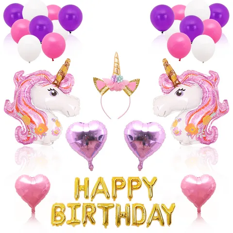 Einhorn Folienballon Stirnband Geburtstag Party Deko Zubehör Rosa Gold Herz Latex Ballon Regenbogen Thema Party Dekor