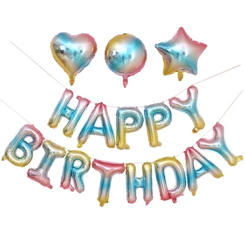 Gradient Aluminum Film Balloons Rainbow Metallic Alphabet Star Heart Shape Decorative Balloons For Birthday Wedding Party Decor