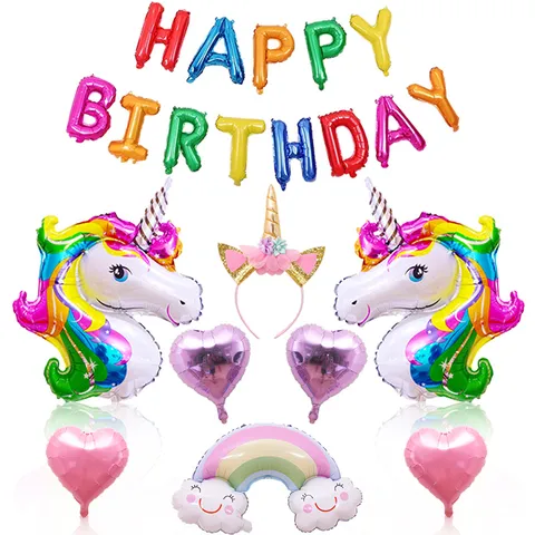 Einhorn Folienballon Stirnband Geburtstag Party Deko Zubehör Rosa Gold Herz Latex Ballon Regenbogen Thema Party Dekor