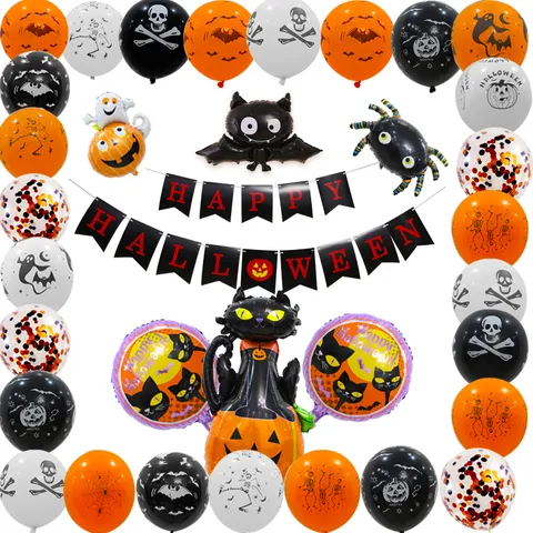 Halloween Party Dekorationen Spinne Kürbis Geist Aluminiumfolie Ballons Latex Bedruckte Ballons Feiertag Feier Deko Zubehör