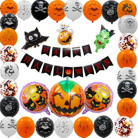Halloween Party Dekorationen Spinne Kürbis Geist Aluminiumfolie Ballons Latex Bedruckte Ballons Feiertag Feier Deko Zubehör