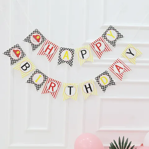 Firefighter Cartoon Birthday Banner For Kids Swallowtail Paper Bunting Happy Birthday Alphabet Banner Party Decoration