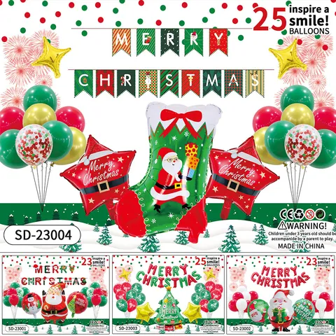 Merry Christmas Santa Claus Foil Balloons Set Alphabet Banner Latex Balloon Kits Festival Party Venue Atmosphere Venue Decoration Accessory Supplies