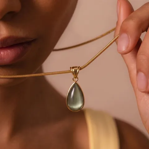 Luxury Stainless Steel Zirconia Necklace For Women Emerald Cut Green Stone Heart Cat Bow Pearl Pendant Necklaces Jewelry