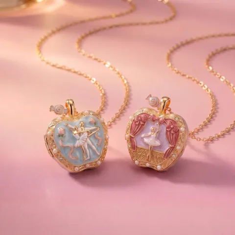 Emaille Ballet Meisje Carrousel Openbare Appel Medaillon Ketting Koper Strass Cartoon Hanger Sieraden Voor Vrouwen Cadeau