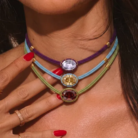 French Vintage Colorful Woven Rope Chain Oval Zirconia Necklace For Women Men Geometric Chic Dopamine Style Neck Jewelry
