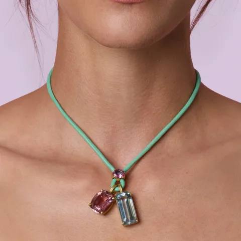 Stainless Steel Rhinestone Heart Geometric Pendant Necklace Colorful Leather Rope Layered Choker For Women Fashion Jewelry