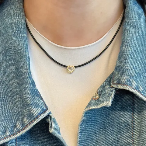 Minimalistische Schwarze Seilkette Edelstahl Geometrischer Herz Wassertropfen Anhänger Galvanisiertes Gold Strass Halskette Damen Schmuck