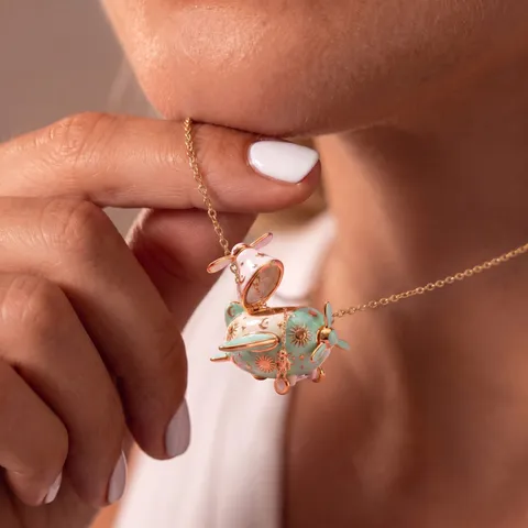Openable Airplane Pendant Necklace Enamel Sun Moon Star Charm Astronaut Necklace Copper Jewelry For Women Girl Gift