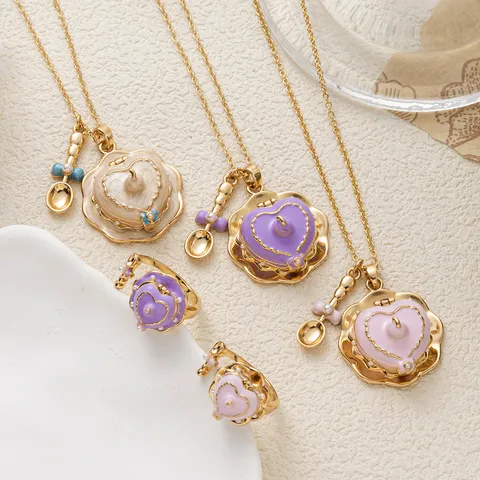 Leuke Vergulde Koperen Openbare Theekop Medaillon Hanger Ketting Met Mini Lepel Emaille Kunstparel Ketting Voor Meisje Verjaardagscadeau