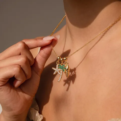 Süße Herz Perlenkette Für Damen Ozean Stil Künstliche Perle Krabbe Palme Anhänger Kupfer Strass Halskette Resort Schmuck