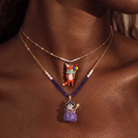 Schattige Cartoon Dier Hanger Ketting Vrouwen Koper Emaille Kleurrijk Schilderen Kunstparel Strass Ketting Sieraden