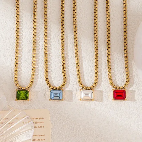 Roestvrij Staal Emerald Cut Geboortesteen Ketting Voor Vrouwen 18 Karaat Verguld Vierkant Kristal Sieraden Cadeau