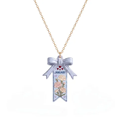 Roestvrij Stalen Geboortebloem Ketting Voor Vrouwen Elegante Strik Hanger Ketting Verjaardag Sieraden Cadeau